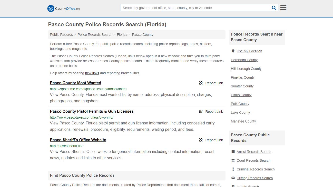 Police Records Search - Pasco County, FL (Accidents & Arrest Records)